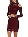 SE MIU Women's Halter Cold Shoulder Long Sleeve Floral Lace Bodycon Party Pencil Dress