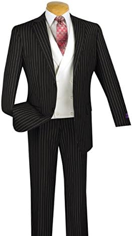 SUITS OUTLETS Classic Fit Men's Suit With Vest Banker Stripe