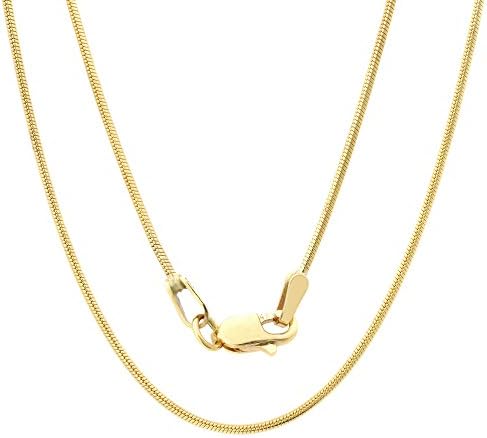 Universal Jewels Solid 14K Yellow Gold Round Snake Chain Necklace- 0.8mm Width & 16 inches in Length