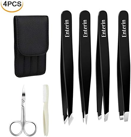 Precision Eyebrow Tweezers for Women, Enterin Stainless Steel Professional Splinter Chin Facial Hair Removal Tweezers, Ingrown Hair Removal Tweezers Set of 6 Pcs with Carry Pouch