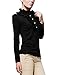 Allegra K Lady Ruffled Embellished 1/2 Placket Stand Collar Puff Sleeve Shirt, X-Large / US 18, Black