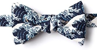 The Great Wave Off Kanagawa Navy Blue Microfiber Butterfly Bow Tie