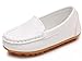 DADAWEN Boy's Girl's Soft Synthetic Leather Loafers Slip On Boat Dress Shoes/Sneakers/Flats White US Size 7.5 M Toddler