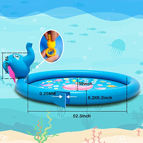 Inflatable Baby Pool, Splash Pad for Kids, Sprinkler for Kids, 65" x 51