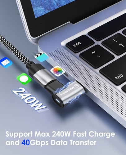 2 Pack Magnetic USB-C Male to USB-C Female Adapter, 240W, Right Angle, 40Gbps Data Transfer, 4K Video Output Compatible with ROG Ally, Steam Deck, Switch, iPhone 15/15 Pro