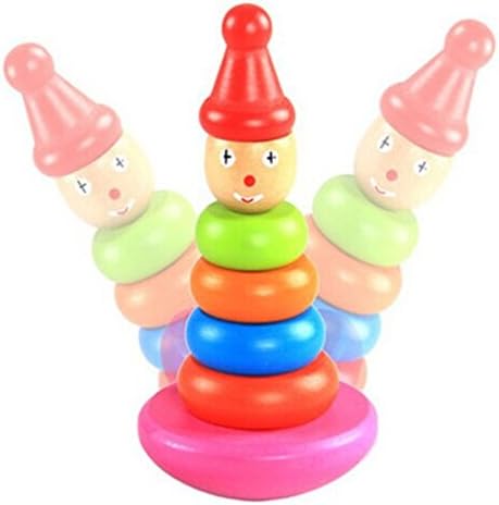 Beiyoyo Stack Up Wooden Clown Tumbler Baby Stacking Ring Colorful Blocks Early Learning Education Toys for Kids Children