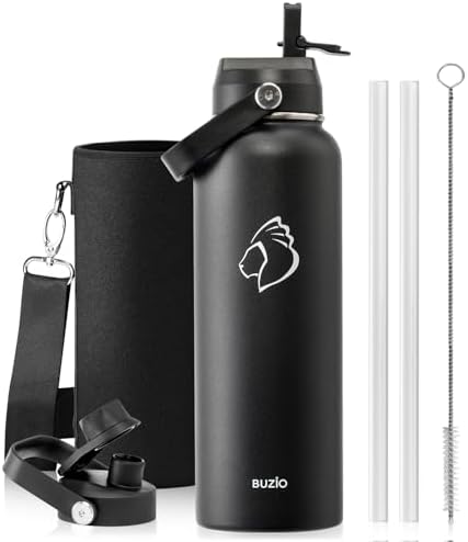 BUZIO Stainless Steel Water Bottle 40 oz (Cold for 48 Hrs, Hot for
