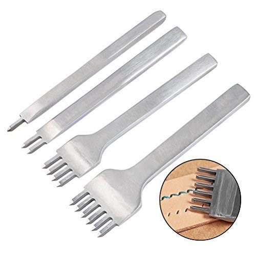 WOWOSS 4mm Lacing Stitching Chisel Set Leather Prong Punch Tool 1/2/4/6 Prong Diamond Hand Working Hole