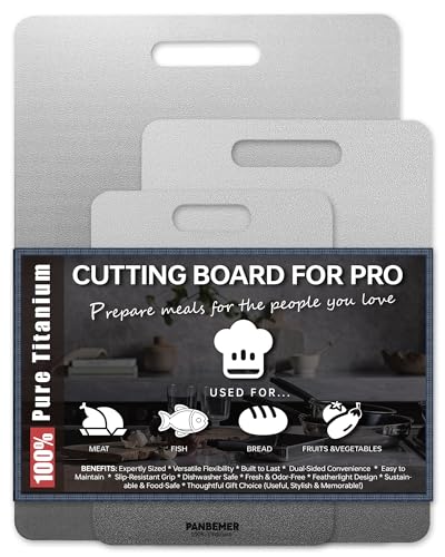 Titanium Cutting Boards for Kitchen, Set of 3 Food Grade 100% Pure Titanium Double-Sided Chopping Boards, Non-Toxic, Dishwasher Safe, Easy to Clean – 10