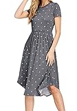 Simier Fariry Women Short Sleeve Pockets Loose Flowy Casual Tunic Dress Gray XL
