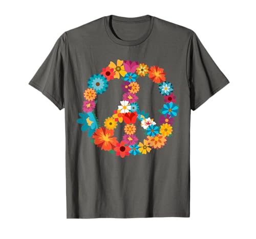 Photo 1 of Peace Love Shirt | 60's 70's Hippie Costume Colorful Flowers T-Shirt