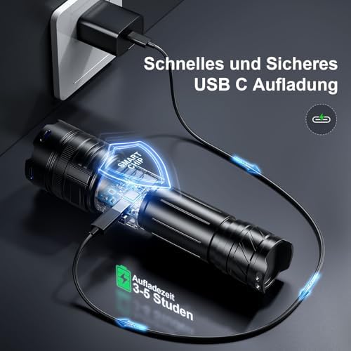Torcia LED ricaricabile, estremamente luminosa, 1000000, 1 modalità di luce