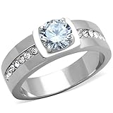 Men's 1.75 Ct Round Cut Cubic Zirconia, Silver Stainless Steel Ring Size 9