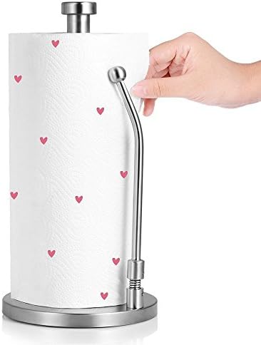 Ranaphil Stainless Steel Paper Towel Holder Stand Simply Tear Roll Tabletop Tissue Holder With Adjustable Spring Loaded Arm For Kitchen