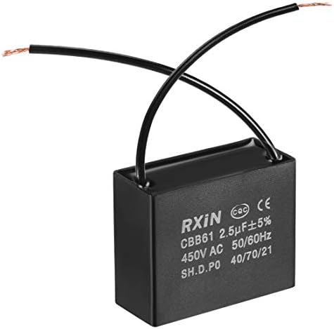 uxcell Ceiling Fan Capacitor CBB61 2.5uF 450V AC 2 Wires Metalized Polypropylene Film Capacitors 36.5x16x29.5mm for Water Pump Motor Generator - -