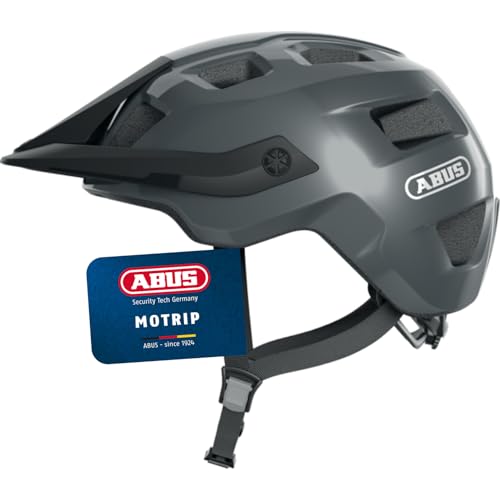 ABUS MTB-Helm MoTrip - robuster Fahrradhelm mit höhenverstellbarem Schirm für Mountainbiker - individuelle Passform - Unisex - Grau Glänzend, S