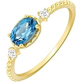 Pierced Owl Gold Plated 925 Sterling Silver Blue Zircon Gem Ring
