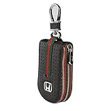 Leather Car Smart Key Chain Universal Key Holder Bag Black Zipper Case Cover Wallet Bag Shell Fob Ring (Honda)