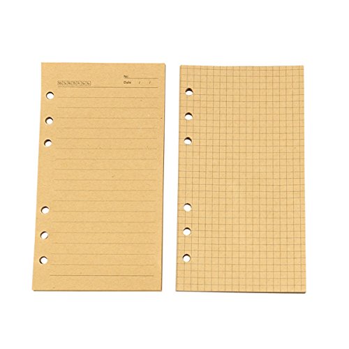 RIANCY A6 Refill Lined Paper 6 Hole Lined Kraft Paper for Loose Leaf Binder Notebook Leather Journal Refills Diary Set of 2 40 Sheets/80 Pages Per Item (Grid,2 Pack)