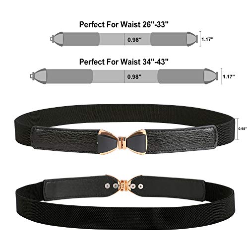 Damen Dünner Taillengürtel Elastischer Bogengürtel 3 Stücke Dehnbar Elastische Gürtel mit Metall Schnalle für Kleid Röcke Jeans (Schwarz & Weiß & Braun)