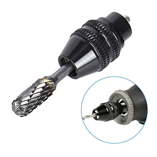 10pcs 1/8" Double Cut Tungsten Carbide Rotary Files Diamond Burrs Set + 1pcs Quick Change Keyless Chuck, Fits Dremel Rotary Tool for Grinder Drill, DIY Wooden Carving, Metal Polishing, Engraving