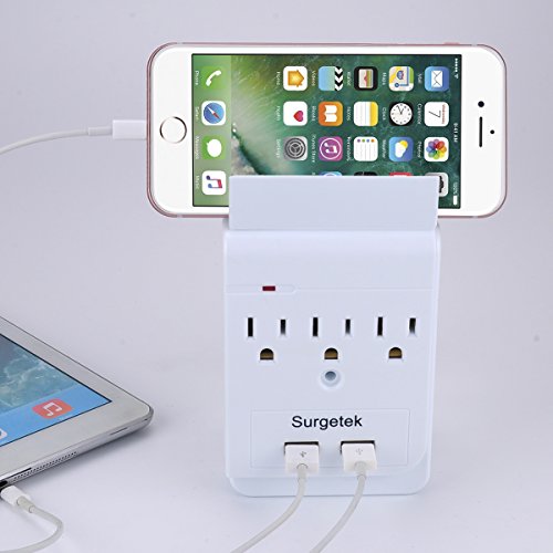 image for Surgetek Wall Mount 3-Outlet Grounded Surge Protector Extension Outlet