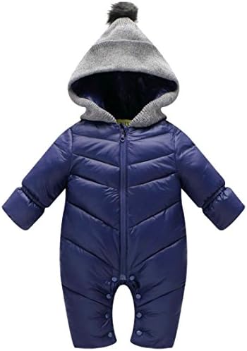 GenericBaby Generic Kids Hooded Comfy Thick Front Zip Pure Jumpsuits Overcoat Waistcoat Navy Blue XS