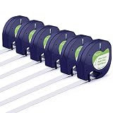 Colorty Compatible Label Tape Replacement for Dymo Letratag Refills 12mm x 4m 1/2 x 13 91330 10697 White Paper Tape Self-Adhesive Black on White for Letra Tag Label Maker Plus LT100H LT100T QX50 6Pack