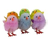 WEWILL Adorable Mini Vibrant Colors Easter Chicks - Box of 6 Party Decoration Easter Egg Bonnet Decoration Plush Chicks, 1.5-Inch(Style 3)