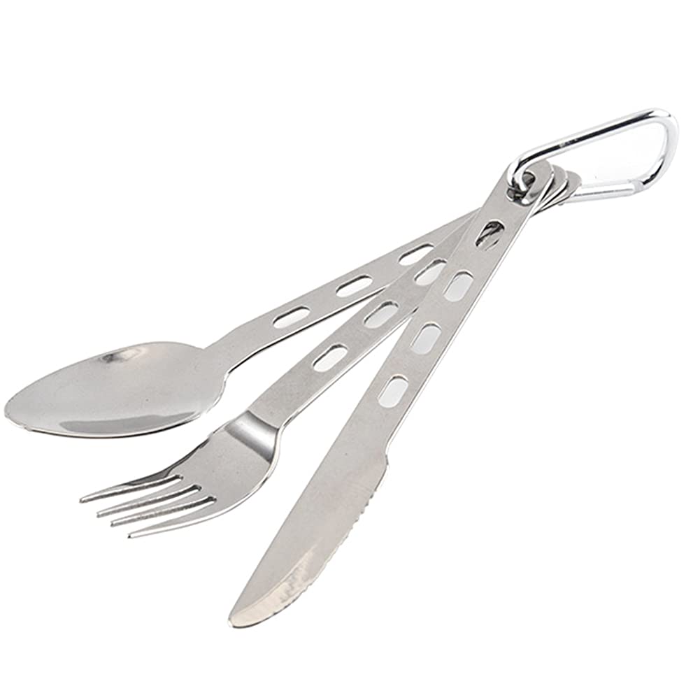 ARFUKA 3pcs Travel Camping Cutlery Set Lightweight Camping Cutlery for One Knife, Fork and Spoon Set with Carabiner for Hiking and Travel