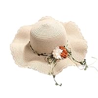 Adagod Hat, Women Bowknot Straw Hat, Stripe Floppy Foldable Roll Up Beach Cap Sun Hat Beige