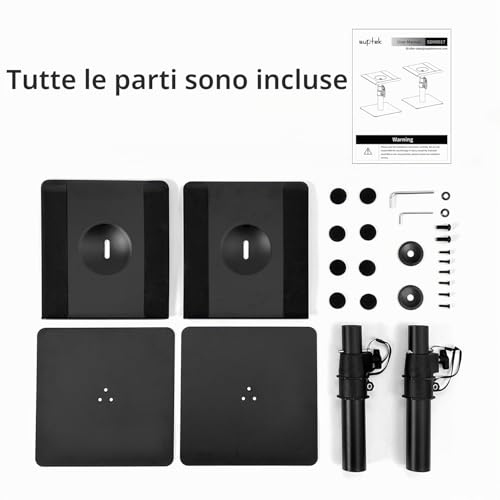suptek SDM001T 2 Pack Stand-alone Speaker Stand, Adjustable Height and Tilt, Universal Audio Stand for Computer and Library, High Sound, Black