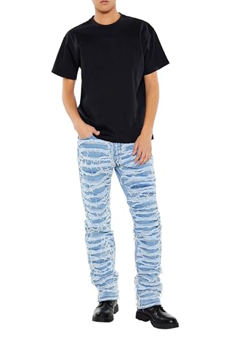Forever 21 Men's Destroyed Slim-Fit Mid-Rise Jeans Indigo/Multi 38