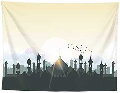 gszfsm001 150 * 130cm Eid Mubarak Decor Printed Background Wall Tapestry Hanging Cloth Ramadan Kareem Islamic Muslim Party Wall Cover Ramadan Decoration (Style2)