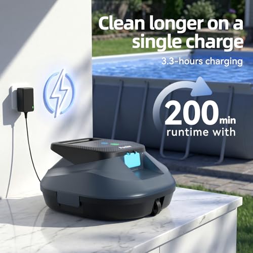 (2026 New) Pondee X2 Robotic Pool Vacuum, Cordless Pool Cleaner with 200-Min Runtime, Auto-Parking, 3.3h Fast Charging, for Above-Ground & Flat-Bottom Inground Pools up to 1290 sq.ft, Blue