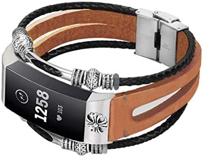 Azadodo Leather Bands Compatible Fitbit Charge 3, Vintage Genuine Leather Replacement Bracelet Jewelry Wristband Strap Fitbit Charge 3