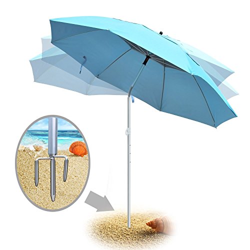Portable Sun Shade Umbrella, DoerDo 2m Width 360 Degree Inclined All Direction For All-Weather, With Floor Insert Tool, Heat Insulation, Antiultraviolet , Used For Garden, Beaches, Camping, Fishing - Thumbnail 7