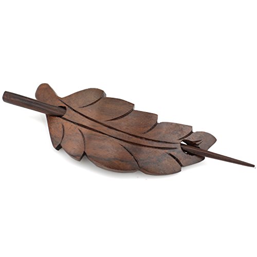 Evolatree Natural Hair Barrettes for Women and Men - Handmade Wood Barrette Hair Pin - Curved Feather Band - 4"