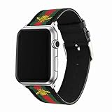 mortree Sport Band Compatible with Iwatch,Replacement Wristband Green and Red Striped Nylon Strap with Embroidered Golden Bees,Back Leather Band for Iwatch Series 1/2/3/4(B/G/R, 38mm or 40mm)