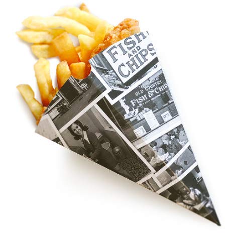 10 x Disposable Newsprint Paper Chip Cones party take away