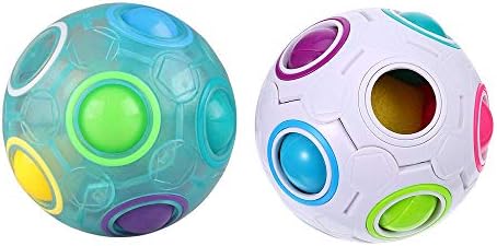 2Pcs Luminous & White Magic Rainbow Ball Stress Reliever Fidget Ball Puzzle Speed Cube Ball Fidget Stress Relief Toy Brain Teasers Fun Color-Matching Fidget Ball Toys for Children Adults