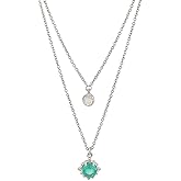 Vanbelle Sterling Silver Jewelry - Rhodium Plated with 925 Stamp - Double Layered Chain Pendant Necklace with Natural Stones - Elegant Handcrafted for Women chain - 16" Long + 2" Extender