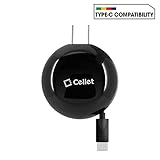 Cellet Type C Wall Charger for Samsung Galaxy S8/S8 Plus, Google Pixel XL, LG V20, LG G5, HTC 10, Nexus 6P/5X and All Other Type-C Smartphones, Tablets, etc. – Retractable- Powerful 3A 15W