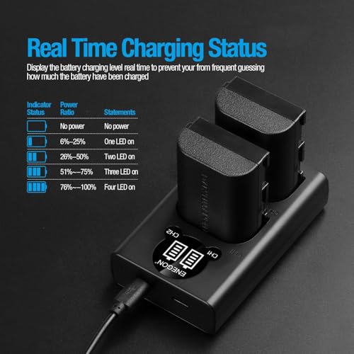 ENEGON LP-E6/E6N Rechargeable Battery (2 pack 2000mAh) and Dual USB LED charger, Compatible with Canon EOS 5D Mark II III IV, R, R3, R5,R6,R6 II, R7,RP, 6D, 6D II, 7D, 7D II, EOS 60D, 70D, 80D, 90D.