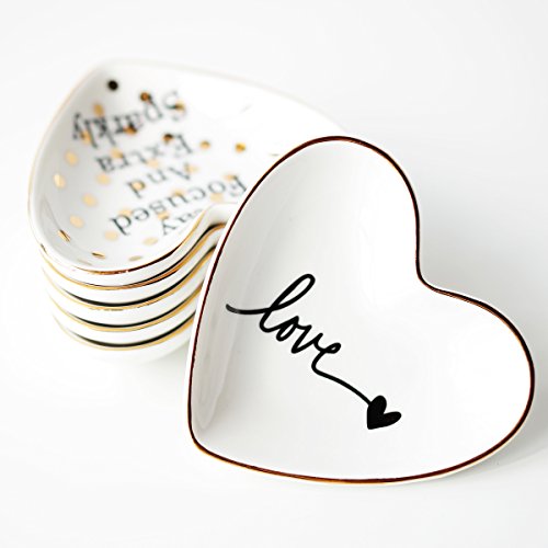 CHOOLD Original Ceramic Heart Shape Ring Dish Holder Jewelry Dish Trinket Holder Jewelry Holder Home Decor Dish Wedding Birthday Xmas Gift - Thumbnail 2
