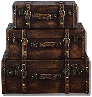Fyyong スーツケース トランク ケース アンティーク 風 ミニ 装飾的なスーツケース 3セット ブラウン アンティークスタイルボックスのホーム デコレーション誕生日パーティー結婚式の装飾は 工芸写真撮影装飾スタッシュボックスを表示します レトロ 旅行 インテリア