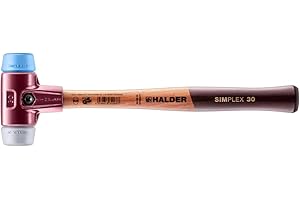 Halder Simplex Soft-Faced Mallet, TPE-Soft Insert, TPE-Mid Insert, Cast Iron Housing with Handle Protection Sleeve, Varnished Wooden Handle, 30mm, .75 lbs.