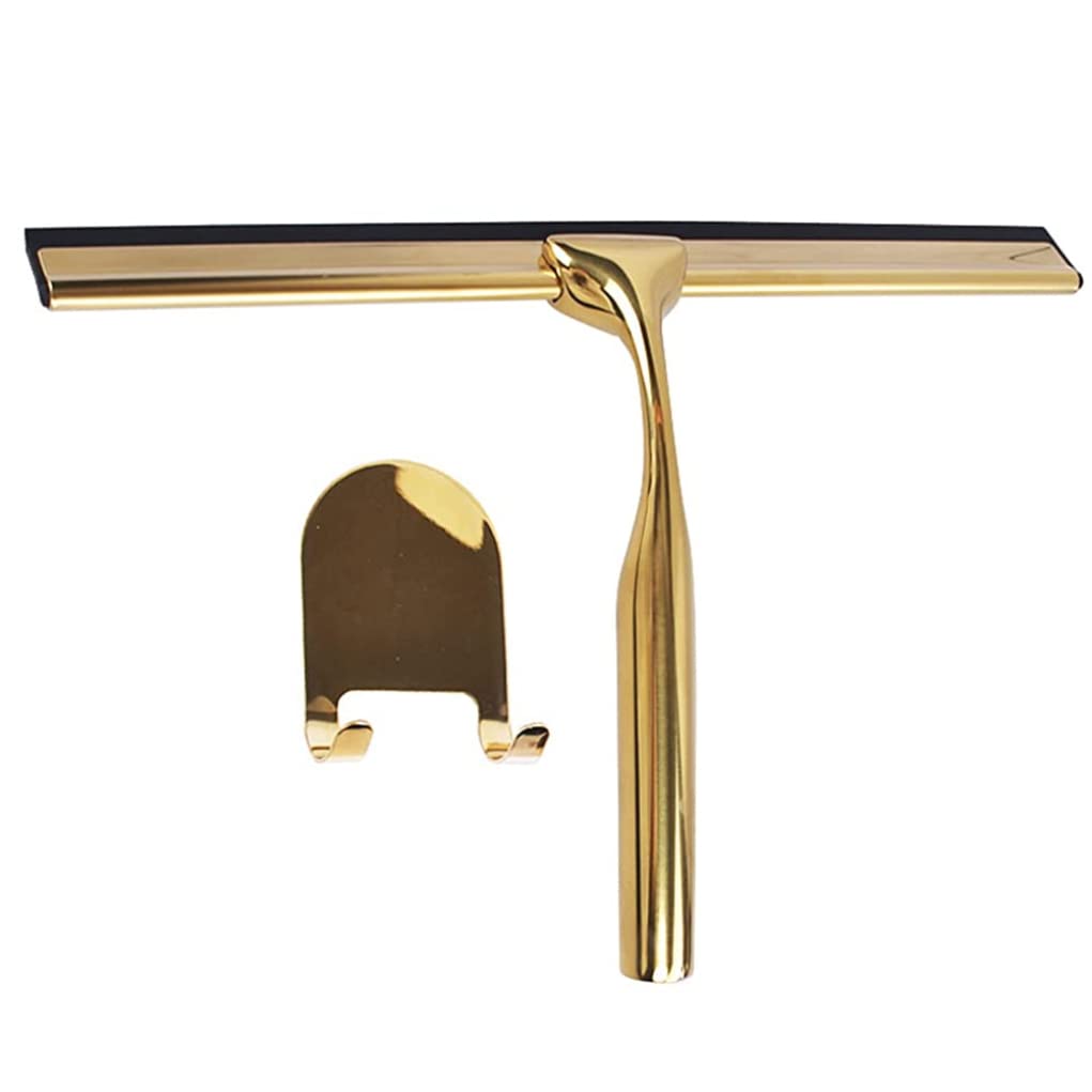 Shower Squeegee Stainless Steel Glass Window Squeegees Non-Slip Cut Handle for Bathroom Door Mirror Car Glass with Hook, Gold