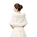 Women Faux Fur Shawls Halloween Costume Wrap Wedding Bridal Capelet Shouder Cape (White/Embroidery)
