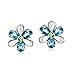 Neoglory Jewelry Platinum Plated Crystal Blue Petal and Green Stamen Flower Stud Earrings